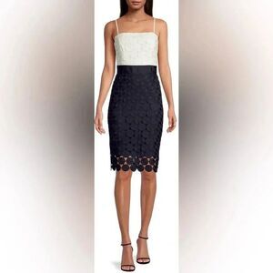 MILLY women’s Embroidered Circles navy & white mini Cocktail Dress sz 0